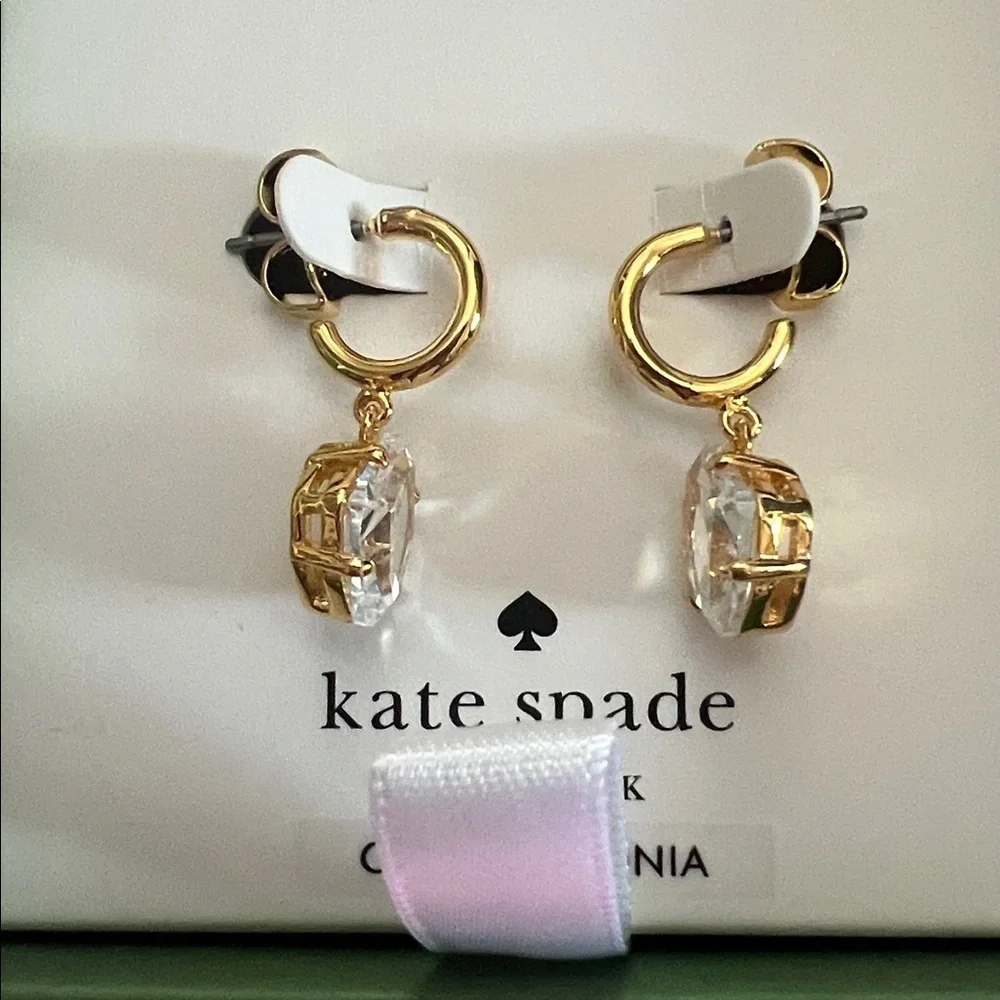 Kate Spade Gold CZ Treasure Trove Hoop Huggie Drop Earrings::NWT::